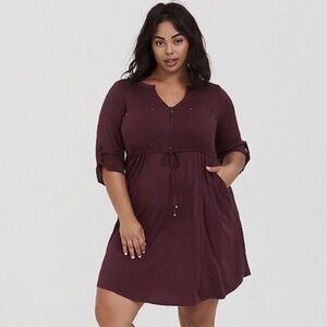 TORRID BURGUNDY PURPLE ZIP CHALLIS SHIRT DRESS 3X
